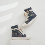 Platform Canvas Shoes Women's Washed Couple High-Top Shoes Ripped Denim Style Trendy Shoes For Men