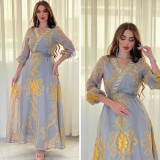 Muslim Arabic Women Beaded Mesh Embroidered Night Gown