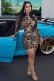 Women Long Sleeve Leopard Print Romper
