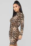 Women Long Sleeve Leopard Print Romper