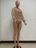 Women's Deep V Pleated Loose Ladies Chic Sequin Long Sleeve Shirt