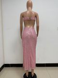 Summer Women Clothing Sequin Slit Backless Cutout Evening Dress