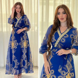 Muslim Arabic Women Beaded Mesh Embroidered Night Gown
