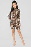 Women Long Sleeve Leopard Print Romper