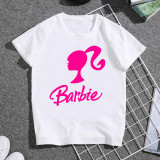 Parent-Child Round Neck Printed Short Sleeve White T-Shirt