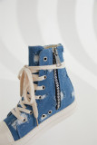 Platform Canvas Shoes Women's Washed Couple High-Top Shoes Ripped Denim Style Trendy Shoes For Men