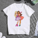 Parent-Child Round Neck Printed Short Sleeve White T-Shirt