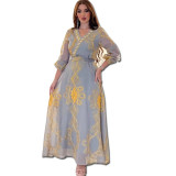 Muslim Arabic Women Beaded Mesh Embroidered Night Gown