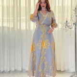 Muslim Arabic Women Beaded Mesh Embroidered Night Gown