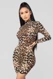 Women Long Sleeve Leopard Print Romper