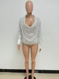 Women's Deep V Pleated Loose Ladies Chic Sequin Long Sleeve Shirt