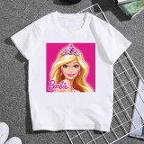 Parent-Child Round Neck Printed Short Sleeve White T-Shirt