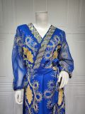 Muslim Arabic Women Beaded Mesh Embroidered Night Gown