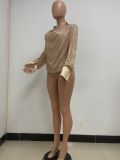 Women's Deep V Pleated Loose Ladies Chic Sequin Long Sleeve Shirt