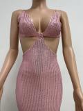 Summer Women Clothing Sequin Slit Backless Cutout Evening Dress
