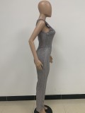 Women's Sleeveless One Shoulder Low Back Sequined Jumpsuit