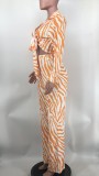 Spring Fall Pant Set Ribbed Print Crop Set