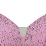 Women's Solid Color Beaded Mesh Feather Lace-Up Dress