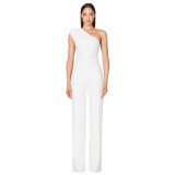 Women's Sleeveless One Shoulder Low Back Sequined Jumpsuit