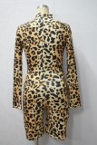 Women Long Sleeve Leopard Print Romper
