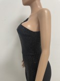 Women's Sleeveless One Shoulder Low Back Sequined Jumpsuit
