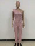Women's Sleeveless One Shoulder Low Back Sequined Jumpsuit