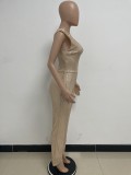 Women's Sleeveless One Shoulder Low Back Sequined Jumpsuit