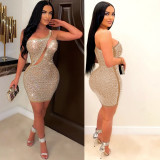 Women's sexy mesh beaded see-through nightclub dress