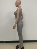 Women's Sleeveless One Shoulder Low Back Sequined Jumpsuit