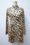 Women Long Sleeve Leopard Print Romper