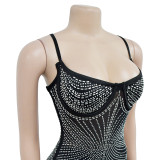 Women's Fashion Solid Color Mesh Beaded Slip Maxi Dress