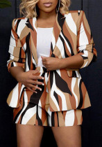 Sexy Printed Multicolor Suit Blazer Casual Shorts Two Piece Set