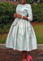 Women's Round Neck Jacquard Swing Dress Women's Round Neck Jacquard Swing Dress