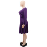 Slim Fit Chic V Neck Long Sleeves Slim Waist A-Line Midi Dress Women's Summer Dress
