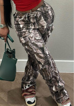 Summer Fashion Casual Loose Straight High Waist Pocket Multicolor Trousers