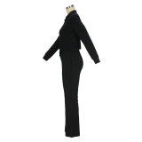 Women Long Sleeve Zip Top and Bell Bottom Pants Casual Two-Piece Set