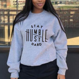 Plus Size Women Printed Crew Casual Loose Long Sleeve Top