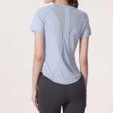 Women Summer Round Neck Breathable Short Sleeve Running Mesh Sports T-Shirt