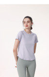 Women Summer Round Neck Breathable Short Sleeve Running Mesh Sports T-Shirt
