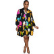 Ladies Printed V-neck Long Sleeve Dress