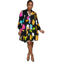 Ladies Printed V-neck Long Sleeve Dress Ladies Printed V-neck Long Sleeve Dress