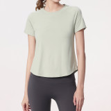 Women Summer Round Neck Breathable Short Sleeve Running Mesh Sports T-Shirt
