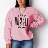 Plus Size Women Printed Crew Casual Loose Long Sleeve Top