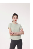 Women Summer Round Neck Breathable Short Sleeve Running Mesh Sports T-Shirt