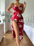 suspender dress summer Thin breathable imitation silk sexy leopard print pajamas women Low Back slit suspender nightdress