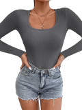 Fall Women's Casual Ribbed Basic Top Solid Color Long Sleeve Tight Fitting Jumpsuit