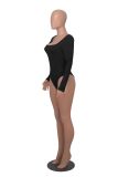 Fall Women's Casual Ribbed Basic Top Solid Color Long Sleeve Tight Fitting Jumpsuit