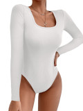 Fall Women's Casual Ribbed Basic Top Solid Color Long Sleeve Tight Fitting Jumpsuit