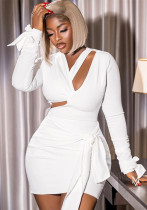 Pure color sexy deep v Low Back tie Slim Waist Chic Street Bodycon short dress Pure color sexy deep v Low Back tie Slim Waist Chic Street Bodycon short dress