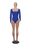 Fall Women's Casual Ribbed Basic Top Solid Color Long Sleeve Tight Fitting Jumpsuit